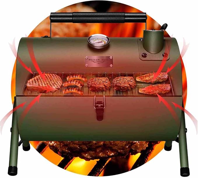 MAISON HUIS Small Charcoal Grill, Portable Tabletop BBQ Smoker for Outdoor Camping,Mini Grill for Tailgating, Hiking & Picnic, (Green)