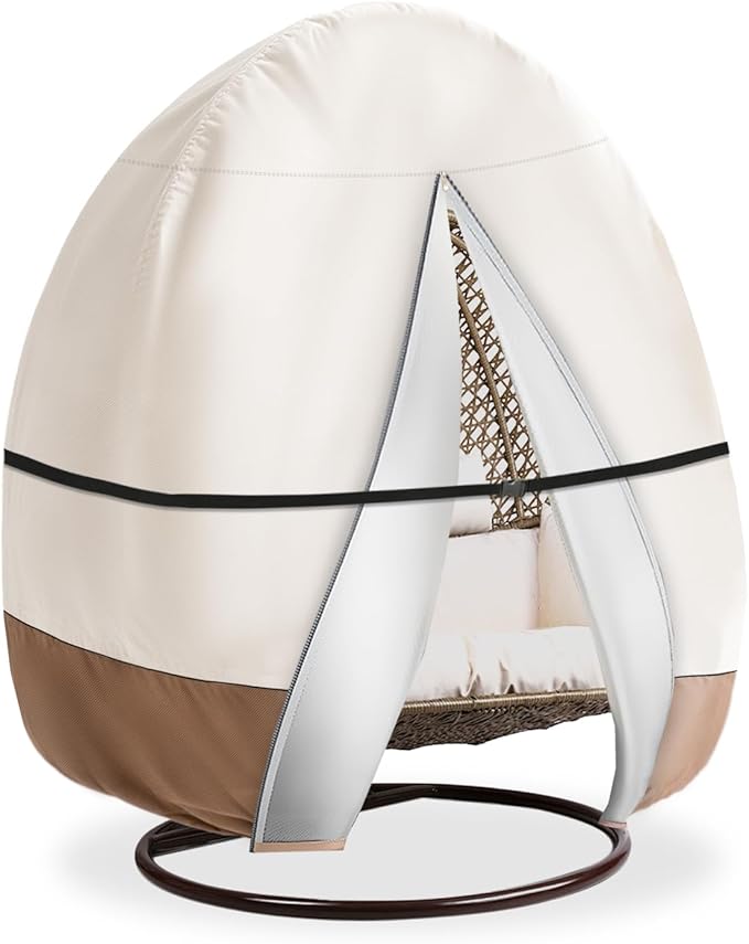 okcool Outdoor Egg Chair Cover,Extra Large Double Egg Chair Cover for Outdoor Furniture(Beige & Brown,Fits 91 X 80 Inches Egg Chair)