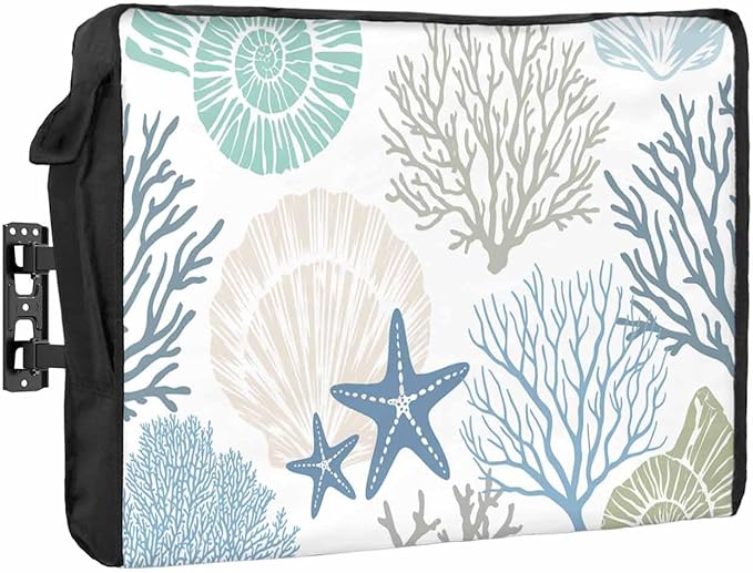 Coastal Outdoor TV Cover 70-75 Inches, Weatherproof & Waterproof, Summer Beach Blue Teal Coral, Nautical Starfish Screen Protectors