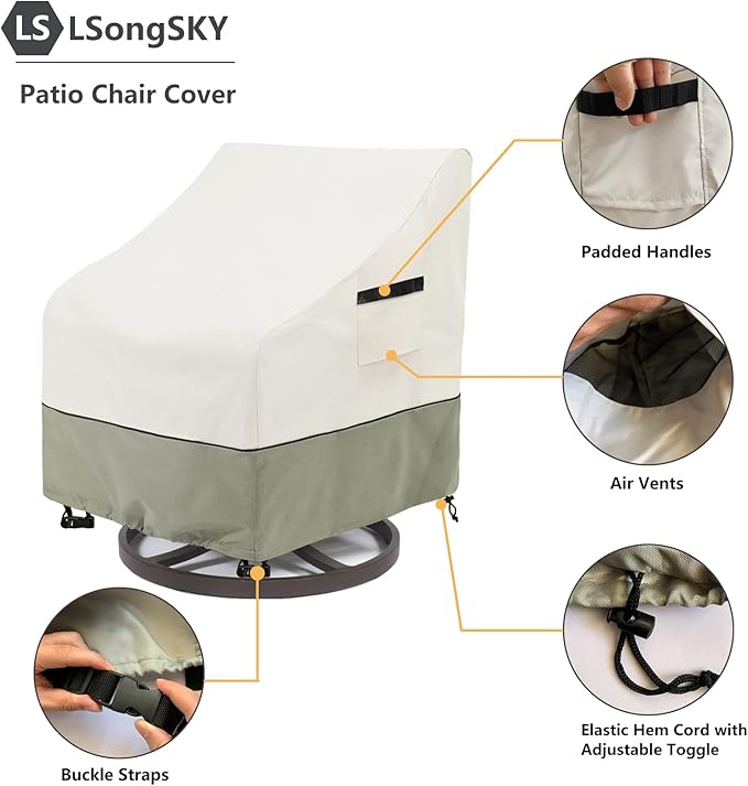 Outdoor Swivel Rocker Chair Cover 2 Pack,Patio Swivel Chair Covers for Outdoor Furniture,Rocking Chair Covers Waterproof (28W x 33D x 38.5H Inch) White&Grayish Green