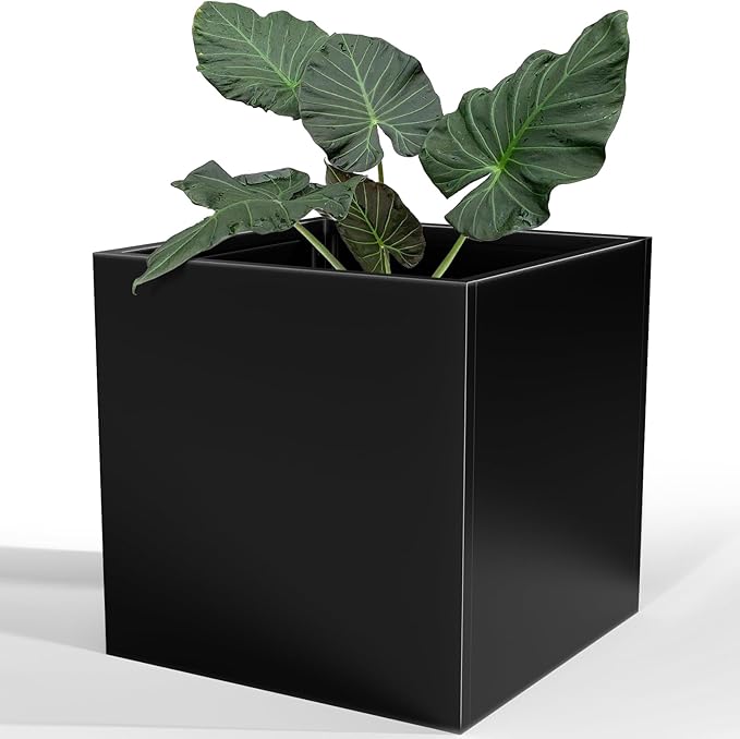Nessxa Tall Metal Planter Box for Outdoor Plants 26" L x 26" W x 26", Heavy Duty Steel Large Square Planter Box with Removable Insert Shelf, Modern Décor for Tall Plants, Trees, Flowers (Black)