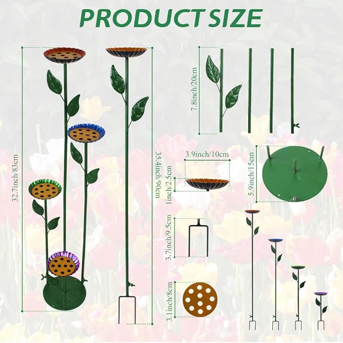 DREAMSOUL 4 Pack Bird Bath with Bee Feeder, Metal Colorful Bee Watering Station Bird Bath for Outside Yard Decor
