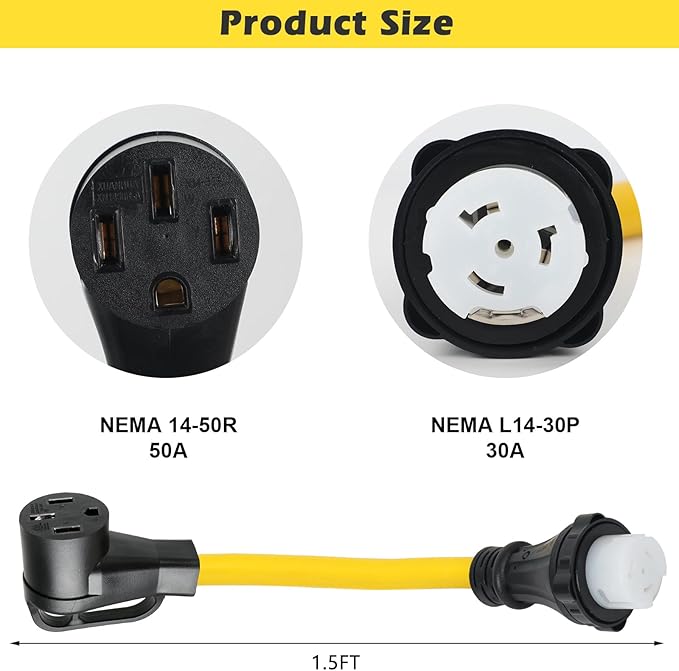 NEMA SS2-50R to 14-50R Generator Adapter Cord, 50Amp SS2-50 Twist Lock Receptacle to 14-50 Receptacle Female to Female Plug, for RV EV Generator