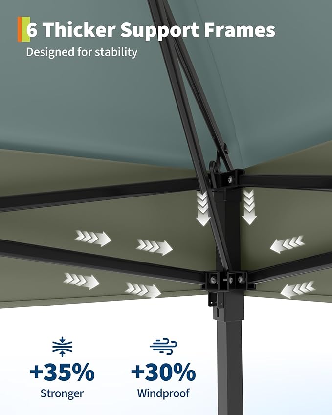 GarveeLife Canopy Tent 13x13 ft, Pop Up Gazebo One-Push Setup with 4 SandBags for Backyard Parties and BBQs, Mosquito Netting & Height Adjustable - Green