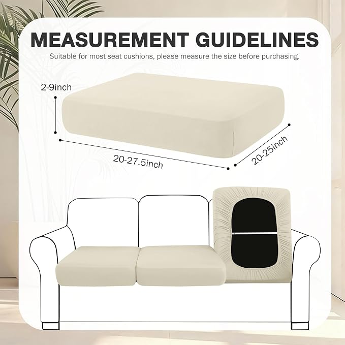hyha 8Pcs Patio Cushion Covers, Stretch Outdoor Couch Cushion Covers Replacement, Washable Outdoor Chair/Sofa Slipcovers for Patio Furniture Cushions Protector with Elastic Bottom(Beige,Cover Only)