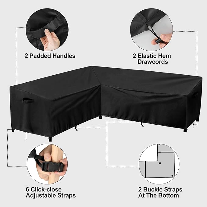 PureFit Outdoor Sectional Sofa Cover Waterproof L Shaped Patio Furniture Covers for Deck, Lawn and Backyard, 104”x83” Right Facing, Black