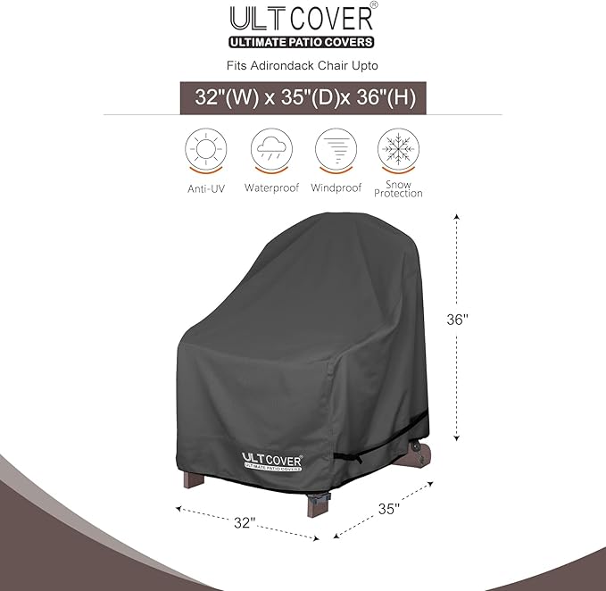 ULTCOVER Waterproof Patio Adirondack Chair Cover 2 Pack for Outdoor Chair Size Upto 32W x 35D x 36H inch, Black