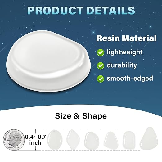 PoYang 2000pcs Glow in The Dark Rocks Outdoor - White Resin Glowing Pebbles for Landscaping, Garden, Fish Tank and Aquarium Indoor Decor, Powered by Sunlight or Lamplight (0.4"-0.7"/pc, 2.4lbs/Bag)