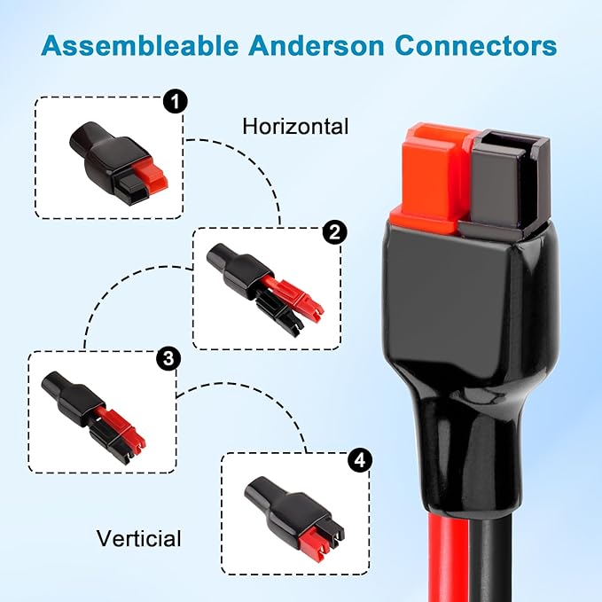 XRDS -RF 10AWG Solar Panel to Anderson-Style Connector Extension Cable 6FT, Tinned Copper Wire, 600V Rated, High-Temperature Resistance, for Solar Power Systems and Battery Connections