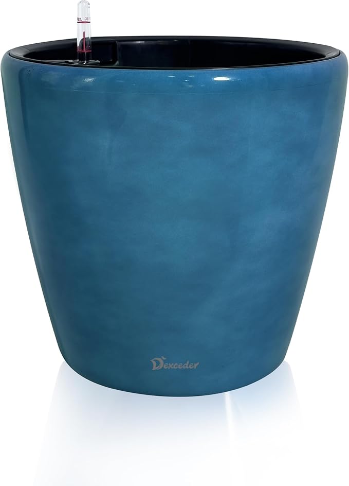 Dexceder 13x12 Self Watering Planter with Wheels (Peacock Blue Gradient) | Inner Pot Design, Thickened Large Floor Standing Flower Plant Pot with Water Level Indicator Indoor Outdoor