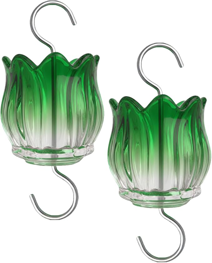 Glass Ant Moat for Hummingbird Feeder - 2PC x 3 OZ Gradient Green Tulip Insect Guard with Large Capacity