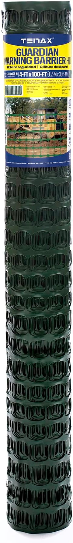Tenax 2A250093 Guardian Warning Barrier HD 4'x100' Green Made in USA for Construction Projects and Garden Fencing, Animal Barrier, Poultry, Deer, Patio
