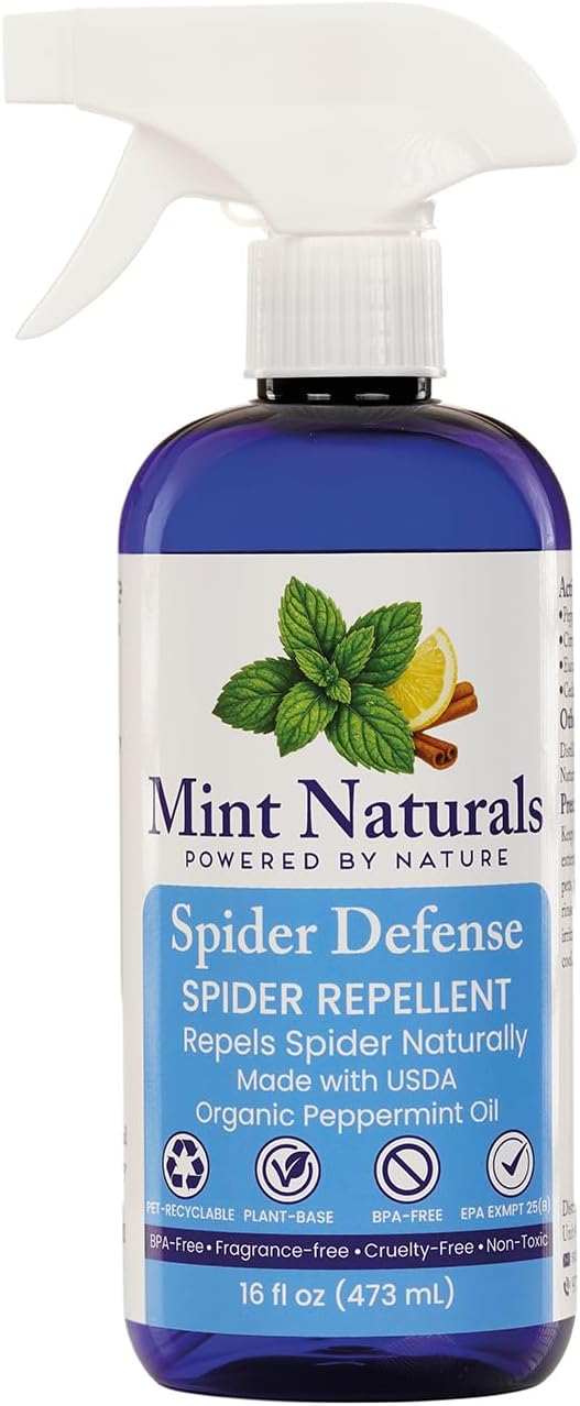 Natural Spider Repellent Spray - USDA Organic Peppermint Oil - Indoor and Outdoor Spider Deterrent for Home & Office - Non-Toxic & Plant Based, 16 oz - Made in USA by Mint Naturals