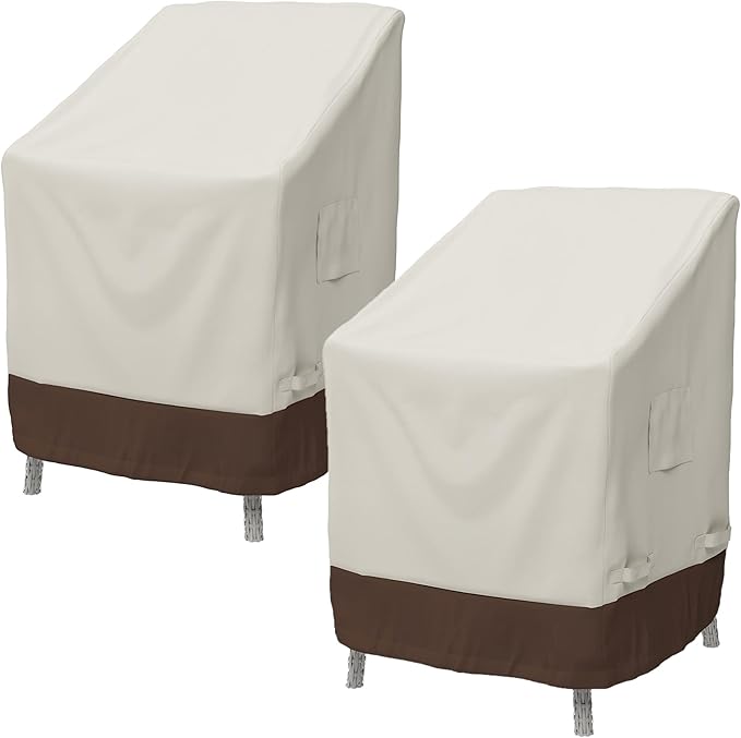 Amazon Basics Outdoor Patio Chair Covers, Waterproof, Anti-UV, Weather Resistant, Durable, Set of 2, Beige/Tan