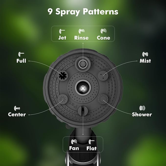 RESTMO Watering Wand, Heavy Duty Metal Garden Hose Wand for Outdoor | 2-in-1 Twist Control, 9 Spray Patterns, TPR Rubber Coating, Thumb Control, Ideal to Water Hanging Baskets and Shrubs, Black