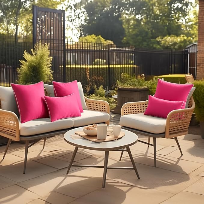 MIULEE Pack of 2 Outdoor Waterproof Pillow Covers Decorative Lumbar Throw Pillows Solid Color Farmhouse Couch Cushion Covers for Patio Tent Bed Sofa Living Room 12x20 Inch Hot Pink