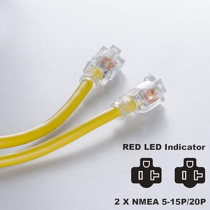 Yodetek 3 FT Generator Cable Adapter with Circuit Breaker, Generator Distribution Cord, 10 Gauge 4 Prong Extension Cord Splitter, L14-30P to (2) 5-15/20R…