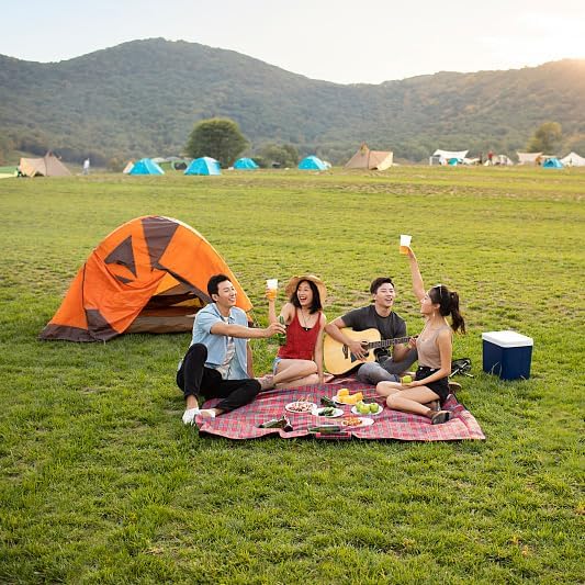 Wind Tour Waterproof Picnic Blanket with Carry Strap - Foldable Sandproof Outdoor Mat for Camping, Beach, Park - 59" x 71",Red (Single Mat)