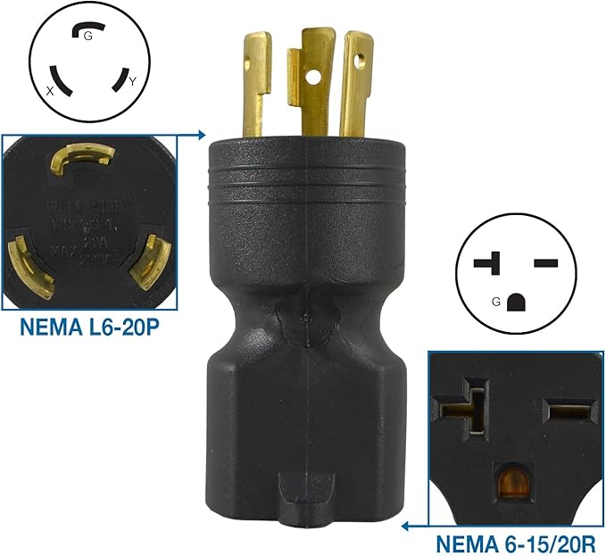 Conntek 30125 L6-20P to 6-15/20R Plug Adapter, 20 Amps 250 Volt , Black