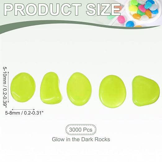 Glow in the Dark Stones, Luminous Pebbles Stones Glowing Rocks Decorative Light Up Pebbles 3000 Pcs & Bright Yellow -Fitting for (Fish Tank/Outdoor Garden Decor/Yard/Walkway)
