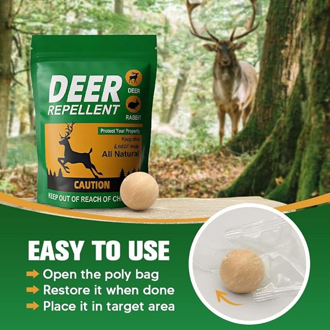Deer Repellent for Plants, Rabbit Repellent Outdoor, Deer and Rabbit Repellent for Plants, Garden, Trees, Safe for People, Pets and Plants, Lasts Up to 60 Days - 12 Packs