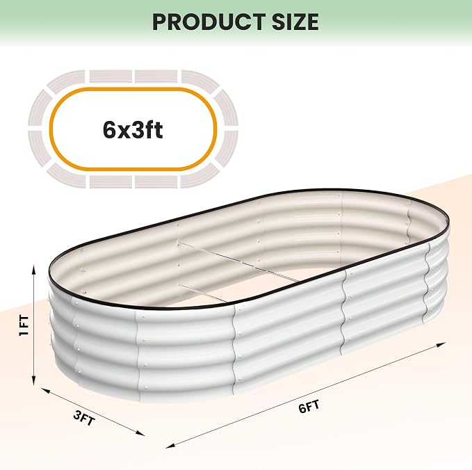 GarveeLife 2 Pcs 6x3x1 ft Oval Raised Garden Bed, Galvanized Raised Beds,Open-Ended Base Metal Raised Planter Beds,Garden Bed Outdoor,Planter Raised Boxes for Vegetables, Flowers,Tool-Free Asse,White