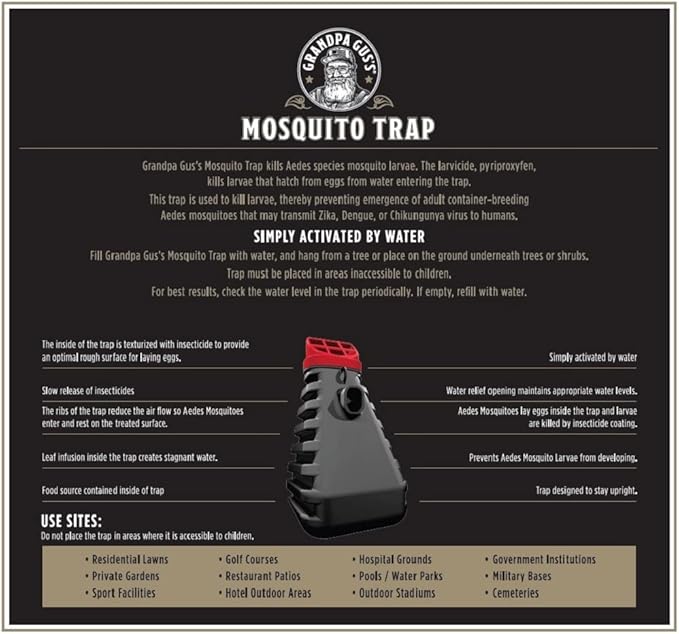 Grandpa Gus's Mosquito Trap and Outdoor Bug Killer - Water-Activated Larvae Control for Backyard, Patio, and Garden - Up to 35 Days & 1,500 Sq Ft of Protection Per Trap, 2 Pack