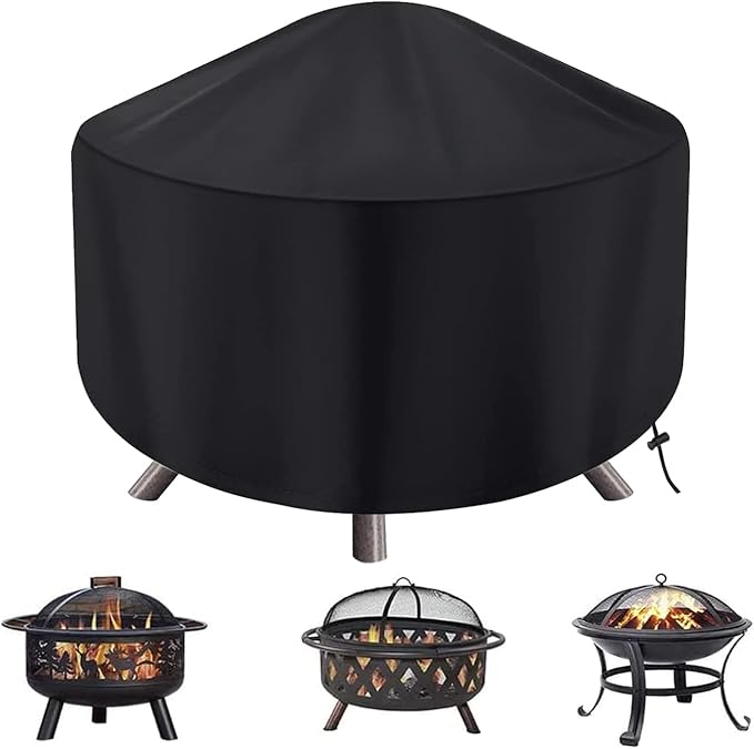 Round Fire Pit Cover for 22-32 Inch Firepit, Heavy Duty Outdoor Patio Fireplace Covers - Waterproof Dustproof Anti UV and Tear Resistant
