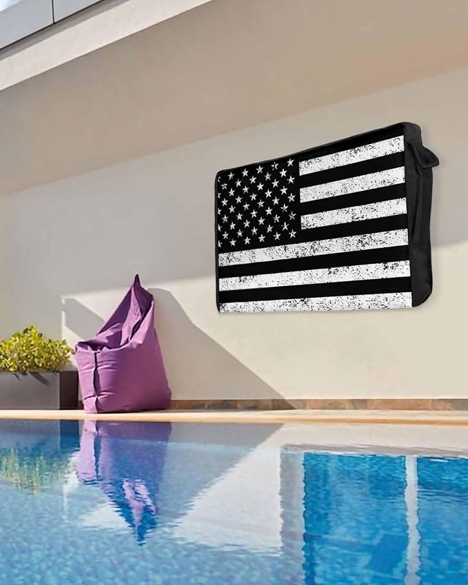 DecorLovee Black Vintage American Flag Outdoor TV Cover 40 to 43 Inches Weatherproof & Waterproof, USA Flag Outdoor TV Enclosure with Remote Control Pocket, Retro TV Screen Protectors for Outside TV