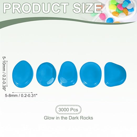 Glow in the Dark Stones, Luminous Pebbles Stones Glowing Rocks Decorative Light Up Pebbles 3000 Pcs & Dark Blue -Fitting for (Fish Tank/Outdoor Garden Decor/Yard/Walkway)