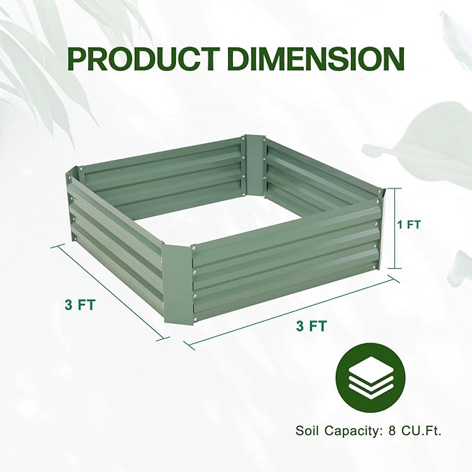 Aoodor 3 x 3 x 1 ft Outdoor Raised Garden Bed, Reinforced Galvanized Steel Planter Box for Vegetables, Flowers, and Fruits, Set of 2