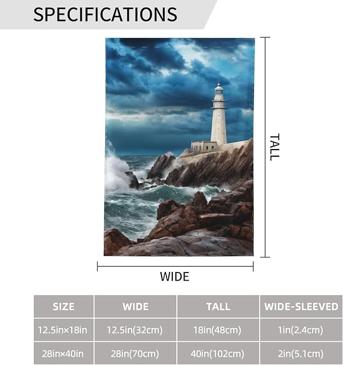 Delerain Lighthouse Wave Garden Flag, 12.5 x 18 Inch Double Sided Design Weather Resistant Indoor & Outdoor Decoration Small Banner For Home Yard Lawn Patio Office