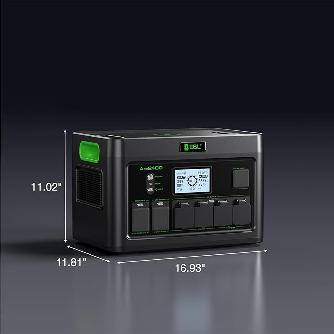 EBL 2400W Portable Power Station LiFePO4 Battery,1843Wh Solar Generator,Home Battery Backup,12 Outlets(2400W AC Outlets,4800W Peak), USB-C PD 100W,2Hrs Quick Charge,Home Emergency, RV Trip