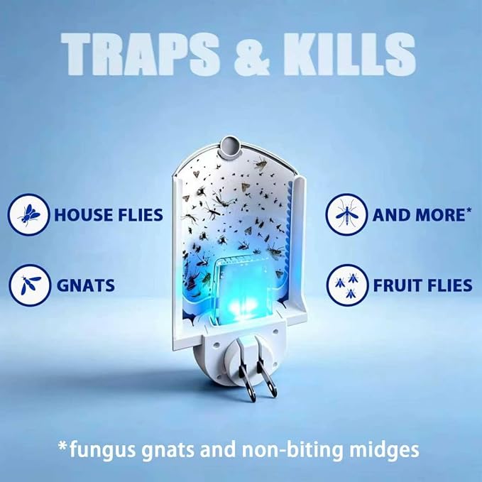 Flying Insect Trap (1 Starter & 3 Refill Cartridges), Plug-in Fly Trap for Home, Kitchen, Living Room – UV Light Indoor Bug Catcher for Gnats, Fruit Flies, Mosquitoes, and Moths
