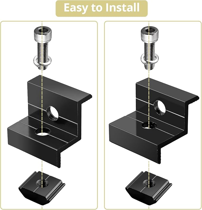 10pcs Solar Panel End Clamp 30mm/35mm, Anbte Aluminum Z Brackets for Solar Panels Solar Mounting Brackets Kit with Nuts Bolts for Solar Panel Pv Mounting System Install Accessories (Black)