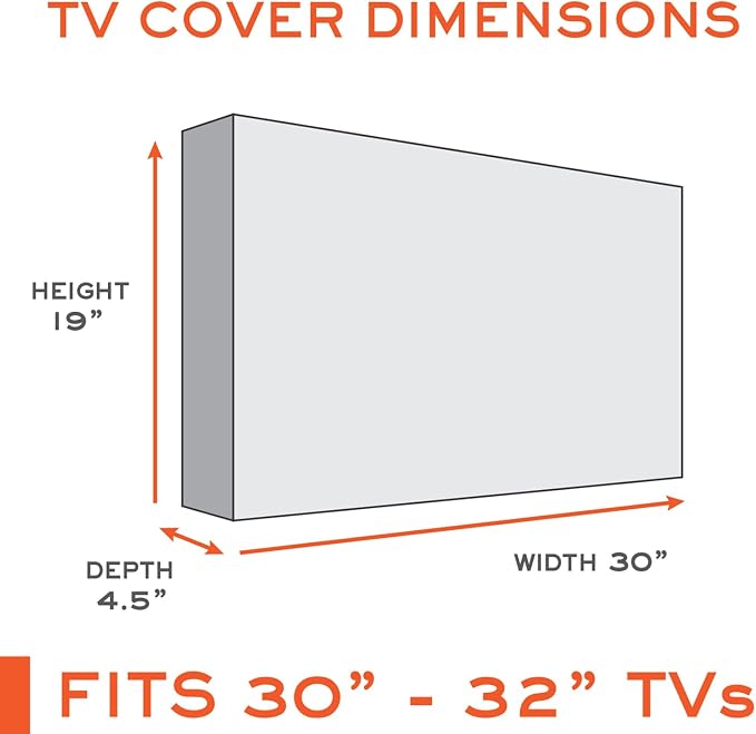 Outdoor TV Cover 30-32 inch - WITH FRONT FLAP - Weatherproof, Waterproof protection, Soft Interior, With Bottom cover - Black