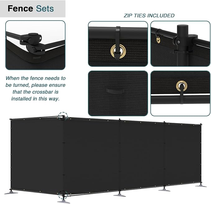 ECOOPTS 5'Hx18'L Privacy Fence Set with Poles and Rails Ground Spikes Fence Kit for Patio Garden Pool Yard (Black)
