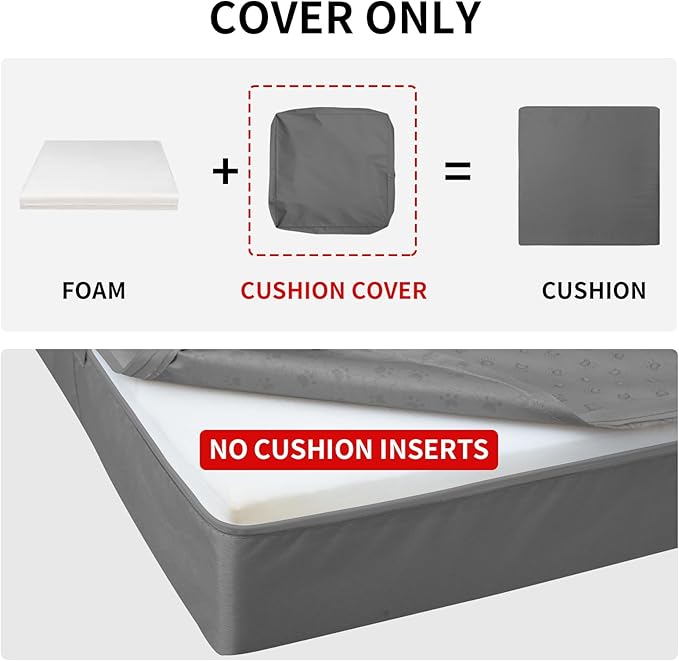 Easy-Going Waterproof Patio Cushion Covers ONLY Cover 24x24x4 inch 4 Pack Replacement Non-Slip Outdoor Seat Cushion Slipcover with Zipper. Dark Gray