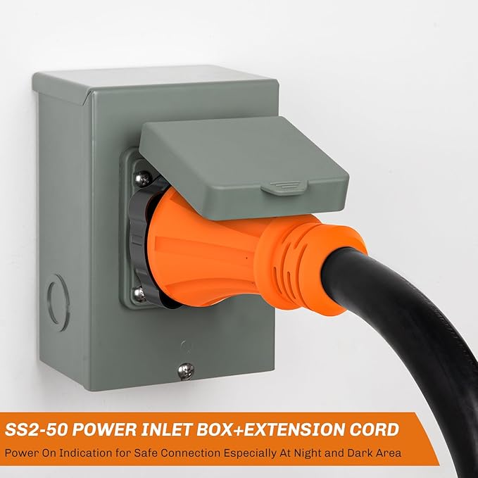 WELLUCK 25FT Power Cord Inlet Box Kit Temporary Connector Cable 50Amp Generator Plug, NEMA 14-50P to SS2-50R Extension Cord 25 Feet with NEMA SS2-50P Generator Inlet, ETL Listed, Weatherproof