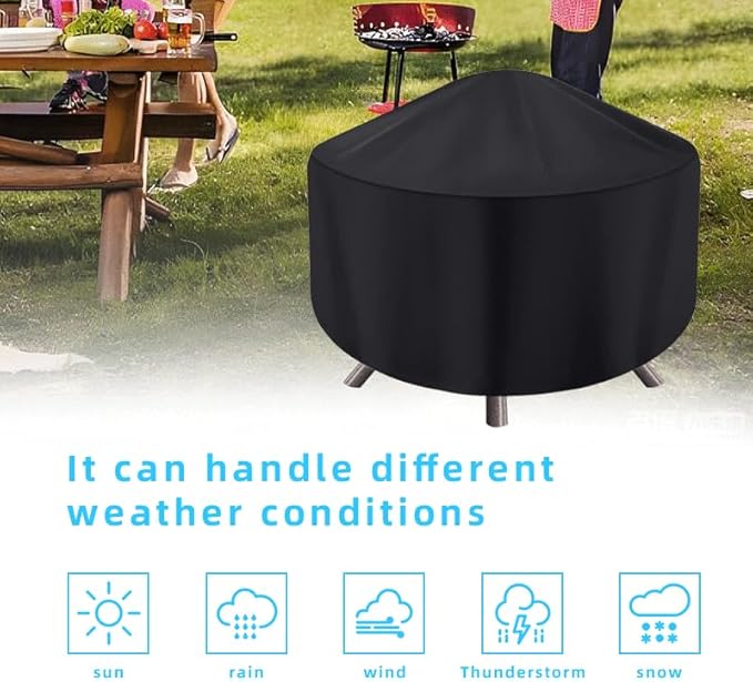 Round Fire Pit Cover for 22-32 Inch Firepit, Heavy Duty Outdoor Patio Fireplace Covers - Waterproof Dustproof Anti UV and Tear Resistant