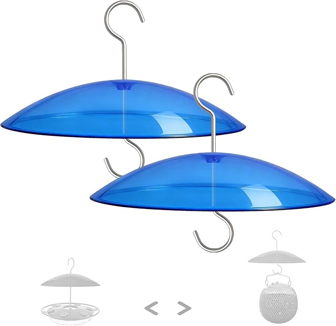 Small Rain Cover for Bird Feeder - 2PC x 8" Mini Hanging Weather Guard Protective Dome Against Rain/Snow/Sun - Blue Translucent Plastic - Dia. 20CM