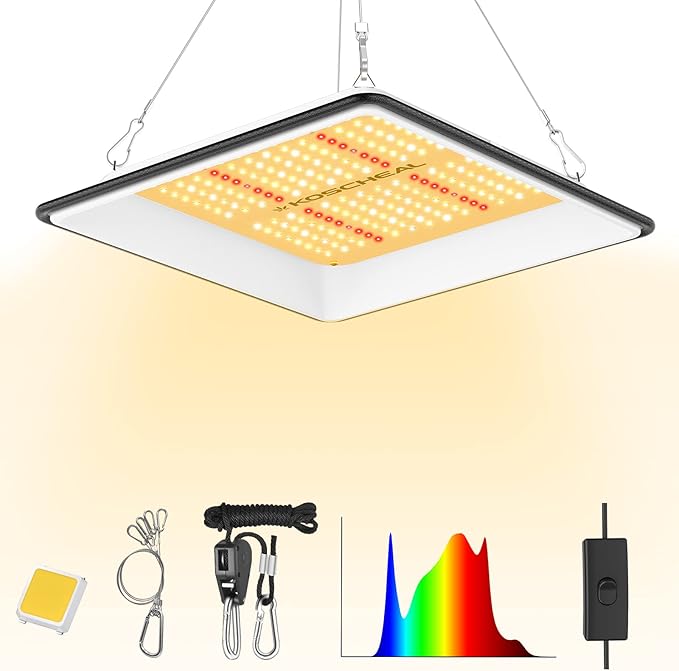 KOSCHEAL KT600 LED Grow Light Use with Yield LEDs Sunlike Full Spectrum Grow Lights for Seedlings Indoor Plants Veg and Bloom Growing Lamps for 2x2ft Coverage Output 65W±5%