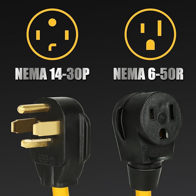 PLIS NEMA 14-30P to 6-50R Welder Adapter Cord, 30 Amp 4 Prong Dryer Male Plug to 50 Amp Welder Female Connector, for Welding Machine EV Charger, STW 10 AWG ETL Listed