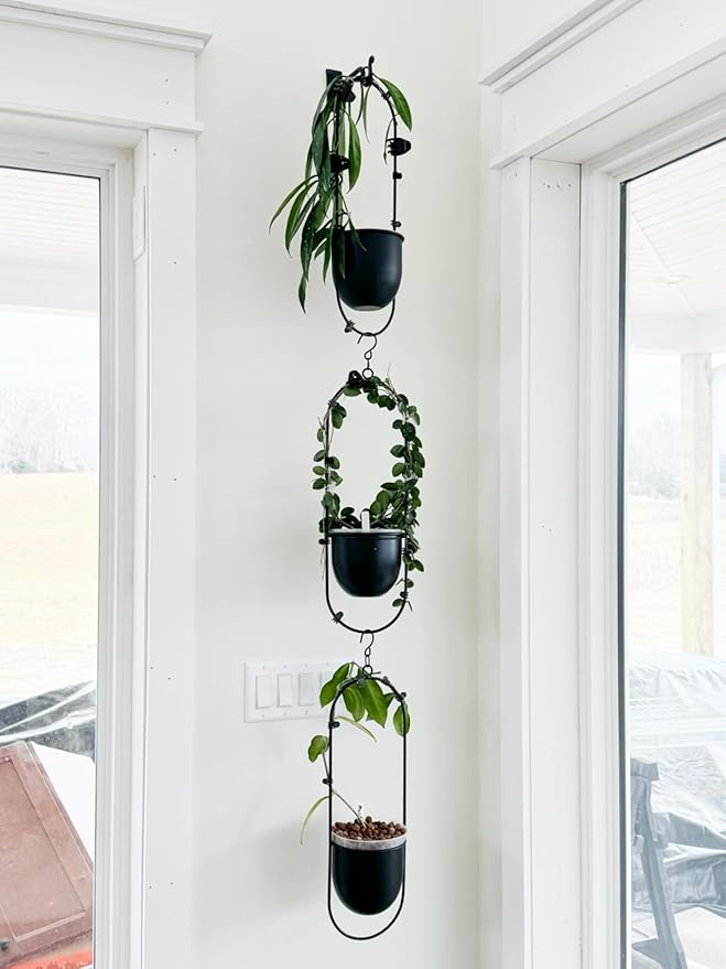 Shineloha 2 Pack Hanging Planters for Indoor Plants with 5.5" Pot + Ceiling Hook | Black Hanging Planter, Metal Plant Hanger, NO Plant incld