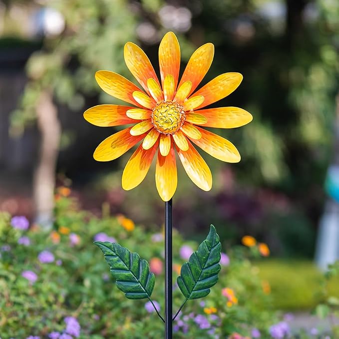 Viveta Solar Sunflower Wind Spinner,Metal Wind Sculpture, Kinetic Garden Spinner,Pinwheel Decor for Yard and Garden Lawn Patio