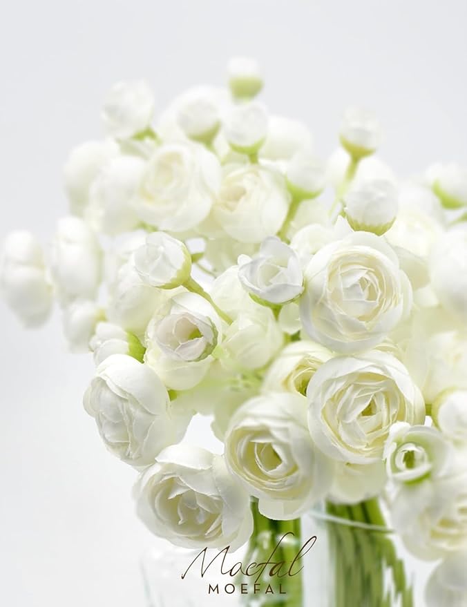 Ranunculus Artificial Flowers 18pcs, Faux Silk Mini Ranunculus Bulk Fake Wedding Filler Flowers for DIY Bouquets Centerpieces Bridal Shower Decorations Arrangements, Ivory White