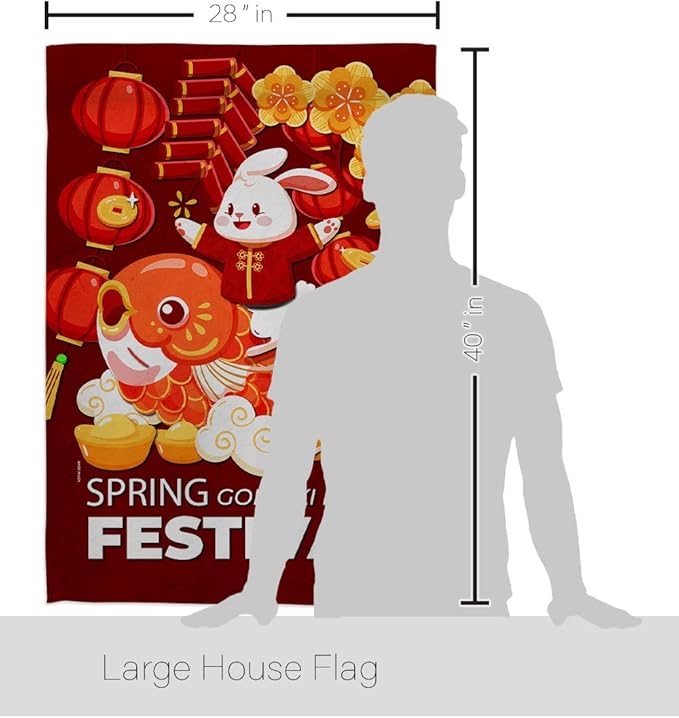 Chinese New Year Of Rabbit Indoor Decor Banner Room Wall Art Patio Porch Lawn Garden Flag Outdoor Decorations Tapestry Yard Signs Lunar New Year Gifts Spring Festival Decorations Made In USA