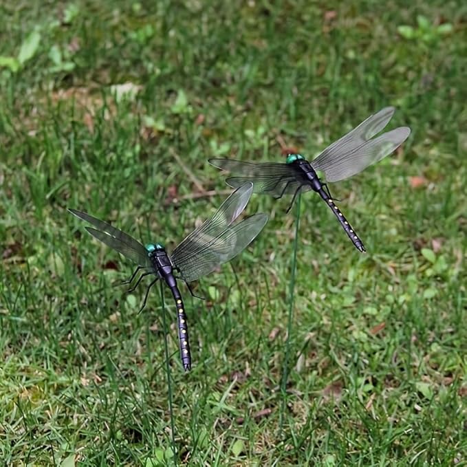 16Pcs Dragonfly Clip, Black DIY Dragon Fly Clips, Fake Dragonfly Garden Outdoor Decor, Plastic Dragon Fly Plant Pot Decorations with Pliers & Clips-Large