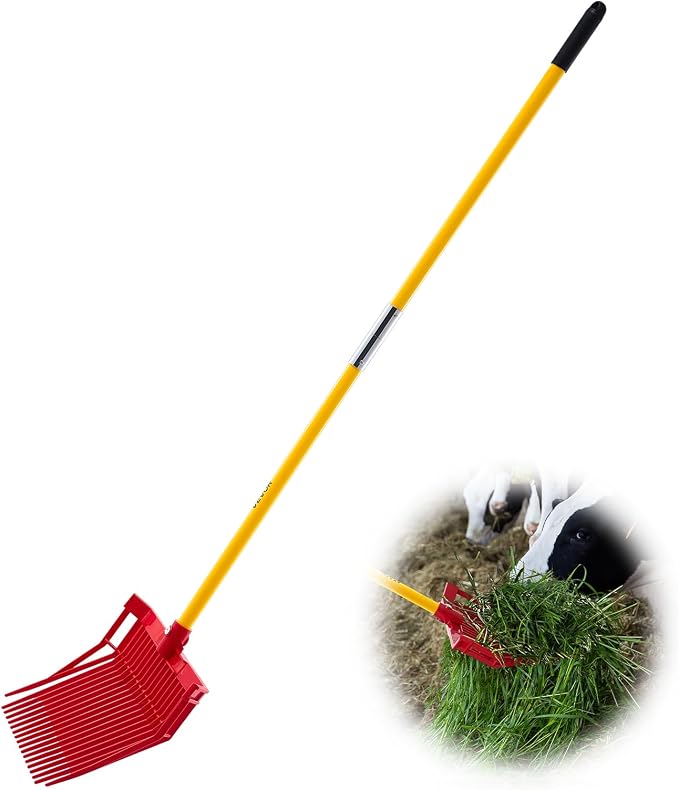 VEVOR Manure Fork, 18 Angled Tines, Horse Manure Rake with Long Fiberglass Handle, 61 in Durable Plastic Pitchfork Muck Rake Tool for Gardening Horse Stall Stable Grass Hay Cleaning Farm Work