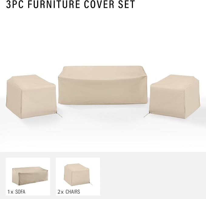 Crosley Furniture Patio Furniture Covers, Waterproof 3-Piece Cover Set for Outdoor Chairs and Sofa, Tan